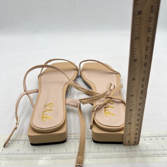 FYS Nude Square Open Toe Sandals Low Heel Strappy Slingbacks Comfy Summer Shoes - Picture 5 of 8
